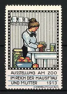 Künstler-Reklamemarke Michaelis, Berlin, Ausstellung am Zoo, Hausfrau und Mutter, 1913