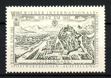 Reklamemarke Wien, Graz um 1650, Stadtansicht von Graz bei der Postwertzeichen-Ausstellung 1965