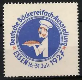 Reklamemarke Essen, Deutsche Bäckereifach-Ausstellung 1927, Bäcker mit Brot