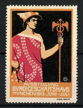 Reklamemarke München, Ausstellung Büro-Geschäftshaus 1913, Hermes mit Caduceus