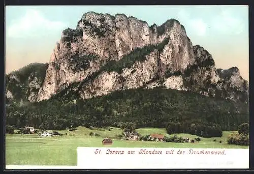 AK St. Lorenz am Mondsee, Gesamtansicht mit der Drachenwand