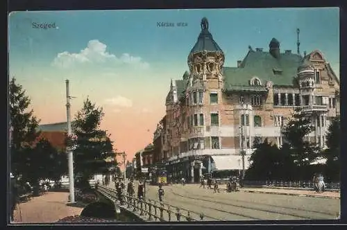 AK Szeged, Kárász utca, Strassenbahn