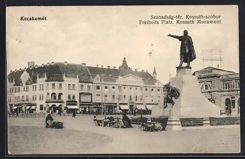 AK Kecskemét, Freiheits-Platz mit Kossuth Monument