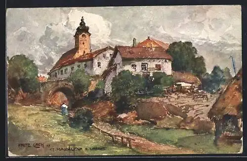 Künstler-AK Fritz Lach: St. Magdalena, Blick auf die Kirche