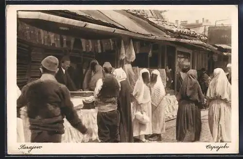 AK Sarajewo, Markt, Verschleierte Frauen