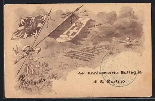 AK 6. Reggimento Fanteria di Linea, 44. Anniversario Battaglia di S. Martino, Lanzen mit Banner und Fahne