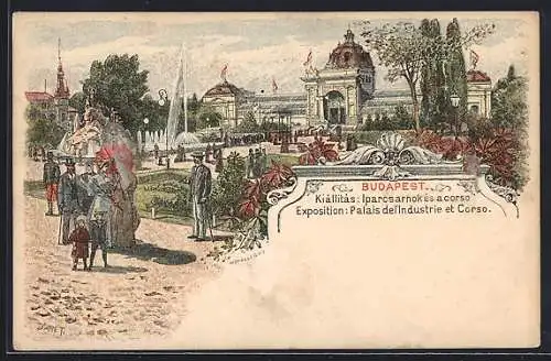 AK Budapest, Exposition Millénaire, Palais de l`Industrie et Corso, Ausstellung