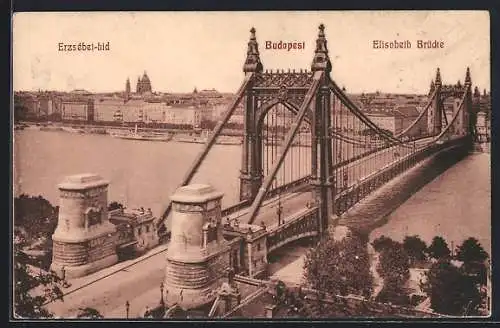 AK Budapest, Blick auf die Elisabeth-Brücke