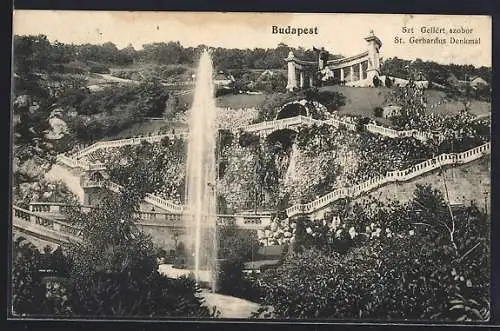 AK Budapest, St. Gerhardus-Denkmal und Fontäne