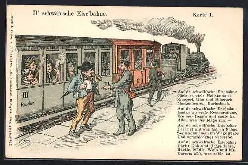 AK D` schwäb`sche Eisenbahne, Karte I., Schaffner spricht mit einem Bauern, Vers