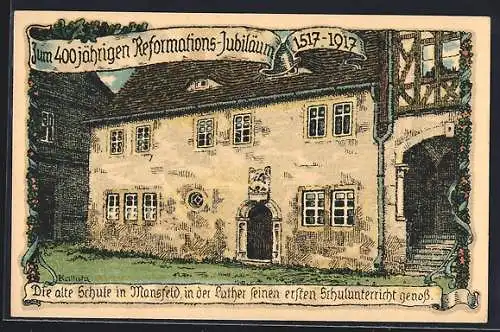 Künstler-AK Kallista: Mansfeld / Harz, alte Schule