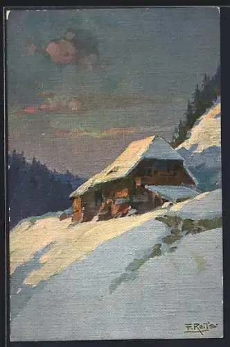 Künstler-AK Fritz Reiss: Landschaft im Schwarzwald im Winter