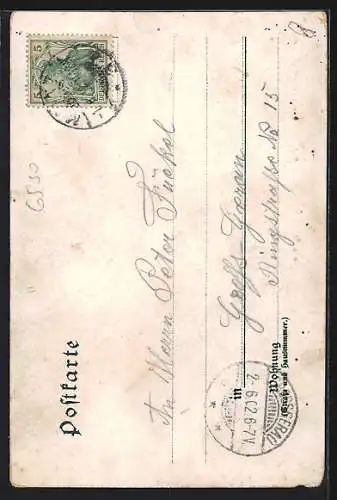 Lithographie Rüdesheim a. Rhein, Nationaldenkmal