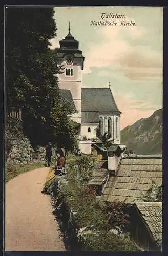 AK Hallstatt, Ortspartie an der Katholischen Kirche