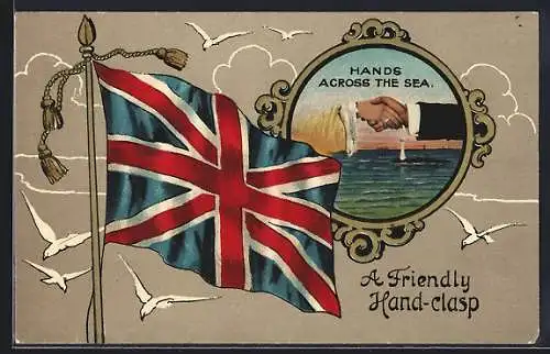 AK Hands across the sea, Britische Flagge