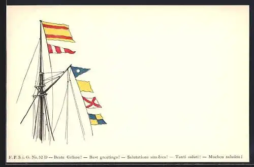 AK Spanische Kriegsschiffsflaggen am Fahnenmast