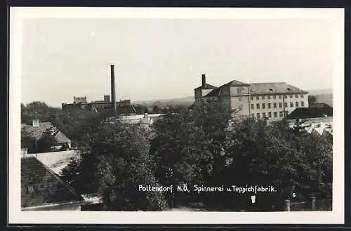 AK Pottendorf, Spinnerei und Teppichfabrik mit Umgebung aus der Vogelschau