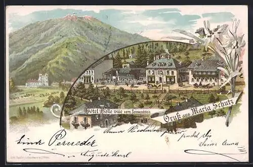 Lithographie Maria Schutz, Hotel Bellevue vorm. Sonnwendstein