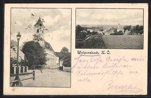 AK Walpersbach, Kirchenpartie, Ortsansicht mit Feldern