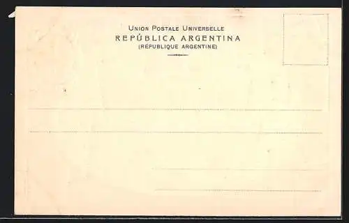 AK argentinische Briefmarken, Kranz mit Handschlagsbild darin, rote Zipfelmütze