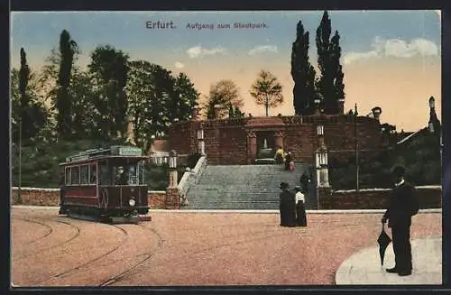 AK Erfurt, Aufgang zum Stadtpark, Strassenbahn