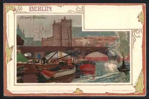 Künstler-AK Heinrich Kley: Berlin-Moabit, Alsenbrücke