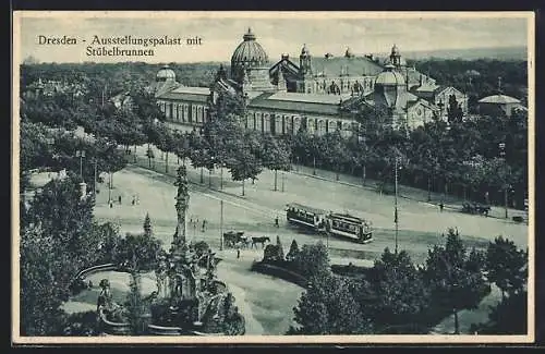 AK Dresden, Ausstellungspalast mit Stübelbrunnen