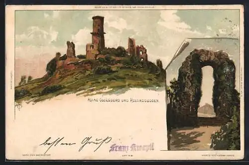 Künstler-AK Carl Biese: Bad Godesberg, Ruine Godesberg und Rolandsbogen