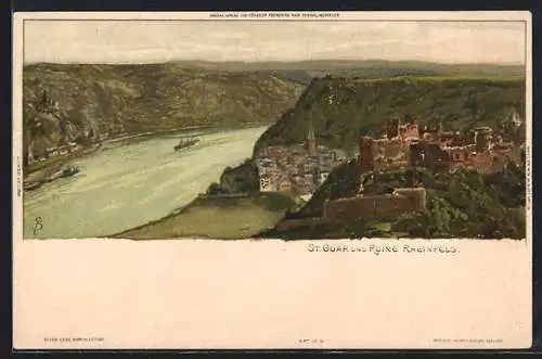 Künstler-AK Carl Biese: St. Goar, Blick auf die Ruine Rheinfels