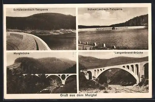 AK Forbach, Schwarzenbach-Talsperre, Murgbrücke und Langenbrand-Brücke