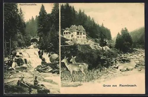 AK Forbach, Wasserfall-Hotel und Raumünzachfälle