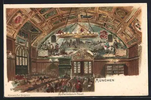 Künstler-AK Theodor Guggenberger: München, Königliches Hofbräuhaus, Saal, Wappen