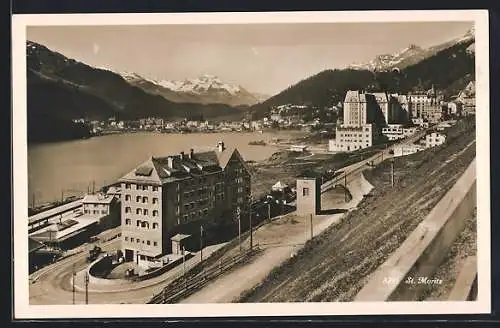 AK St. Moritz, Ortsansicht mit Strasse