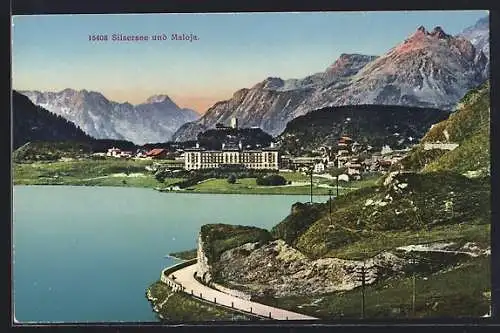 AK Maloja, Blick über den Silsersee auf die Ortschaft