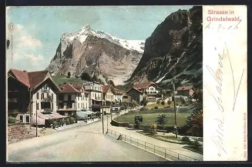 AK Grindelwald, Strassenpartie mit Blick auf das Wetterhorn