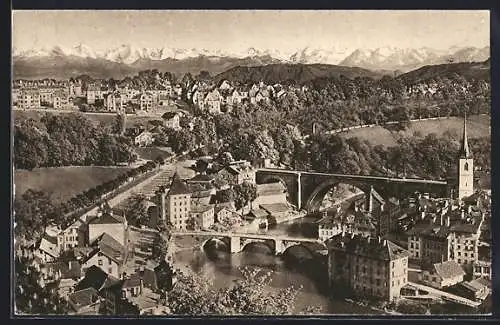 AK Bern, Nydeckbrücke und die Alpen