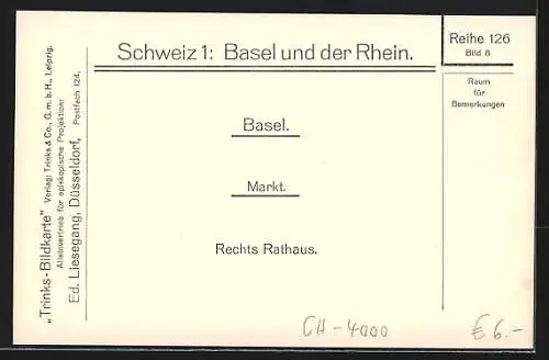 AK Basel, Markt mit Rathaus und Strassenbahn