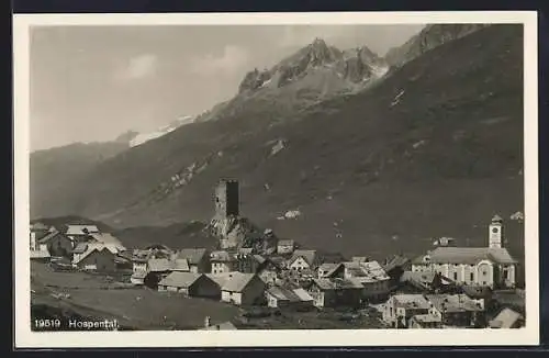 AK Hospental, Teilansicht mit Kirche und Turm