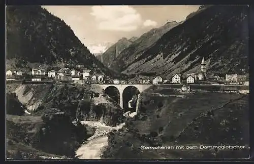 AK Göschenen, Ortsansicht mit dem Dammagletscher