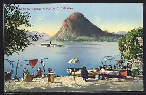 AK Monte S. Salvatore, Lago di Lugano e Monte S. Salvatore, Dampfer