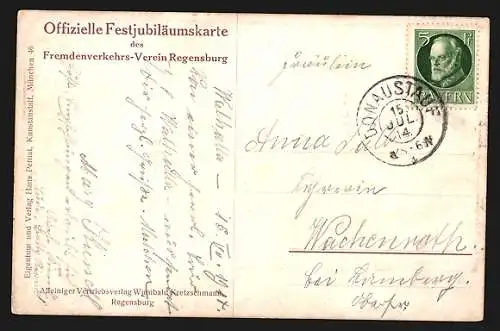 Künstler-AK Kelheim, 100 Jahrfeier der Deutschen Befreiungskämpfe mit Befreiungshalle