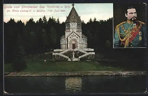 AK Berg /Starnberger See, Votivkirche zu Berg f. König Ludwig II v. Bayern