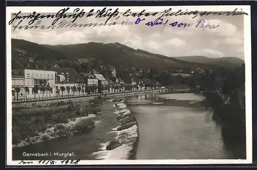 AK Gernsbach, Murgtalpromenade mit Murgpartie