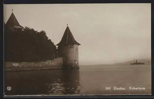 AK Lindau / Bodensee, Dampfer am Pulverturm