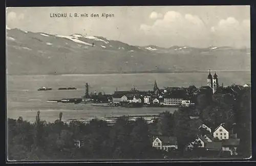 AK Lindau i. B., Ortsansicht mit den Alpen