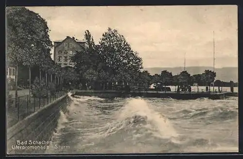 AK Bad Schachen, Uferpromenade bei Sturm