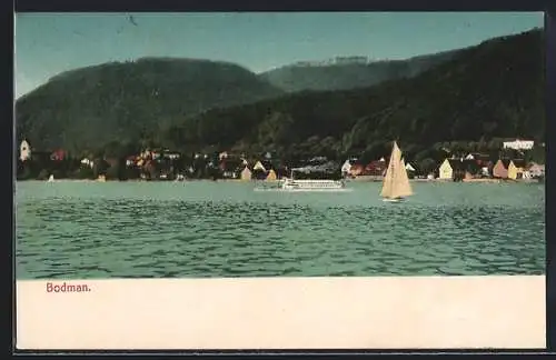 AK Bodman, Ortsansicht mit Dampfer