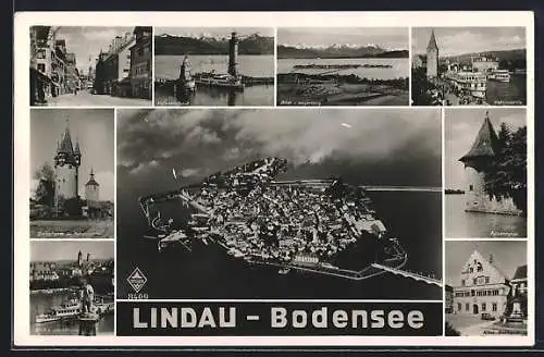 AK Lindau / Bodensee, Hauptstrasse, Hafeneinfahrt, Altes Rathaus, Pulverturm, Hafenpartie