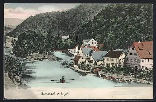 AK Gernsbach a. d. M., Flusspartie mit Ruderboot
