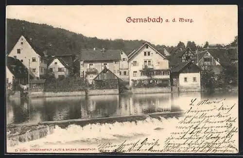 AK Gernsbach a. d. Murg, Ortsansicht mit Fluss